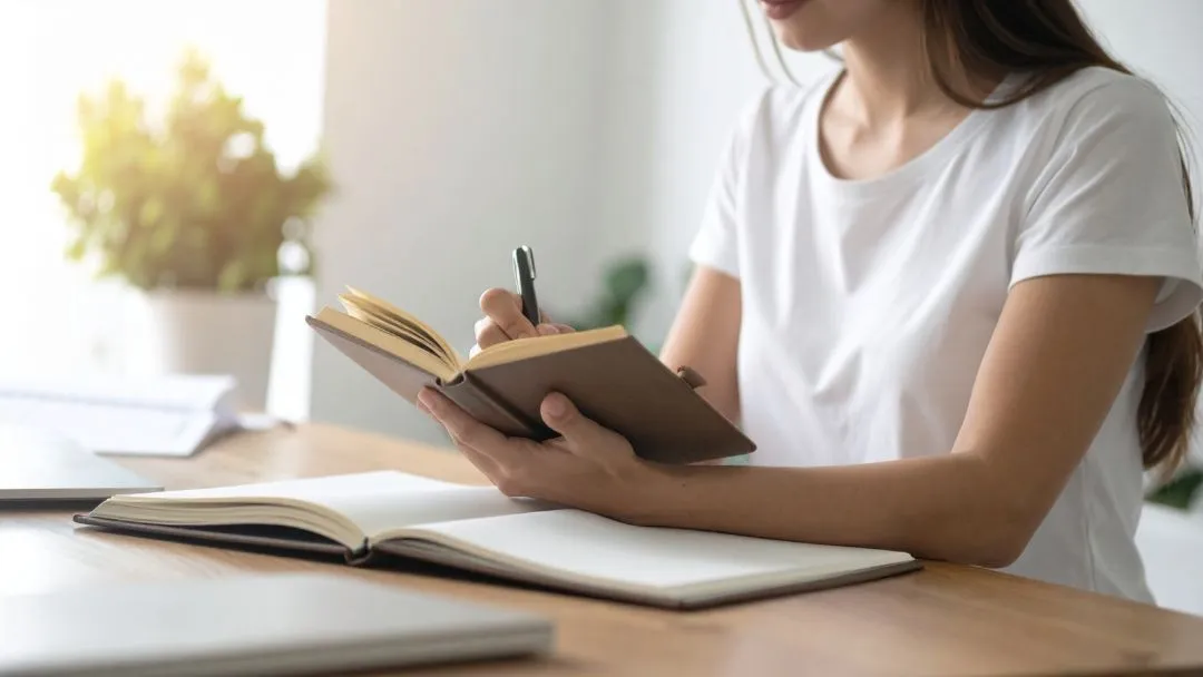 Young person studying and taking notes